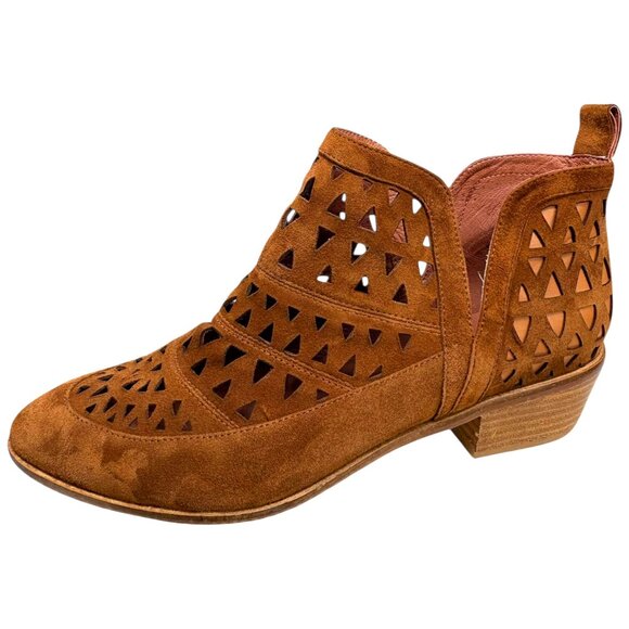Cecelia New York Catherine Perforated Chestnut Suede Booties - Picture 5 of 11